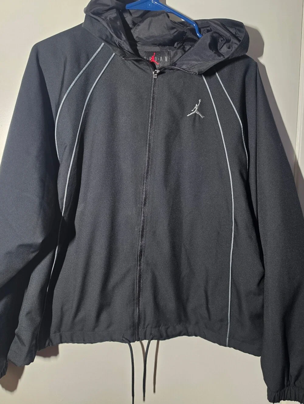 Jordan Black Lightweight Hooded Zip-Up Jacket with Gray Piping